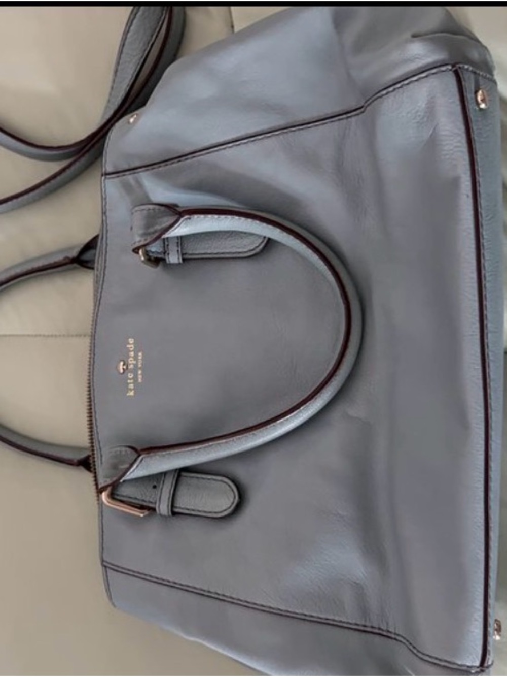 Authentic Kate Spade Grey Leather Satchel with Gold-Tone Hardware